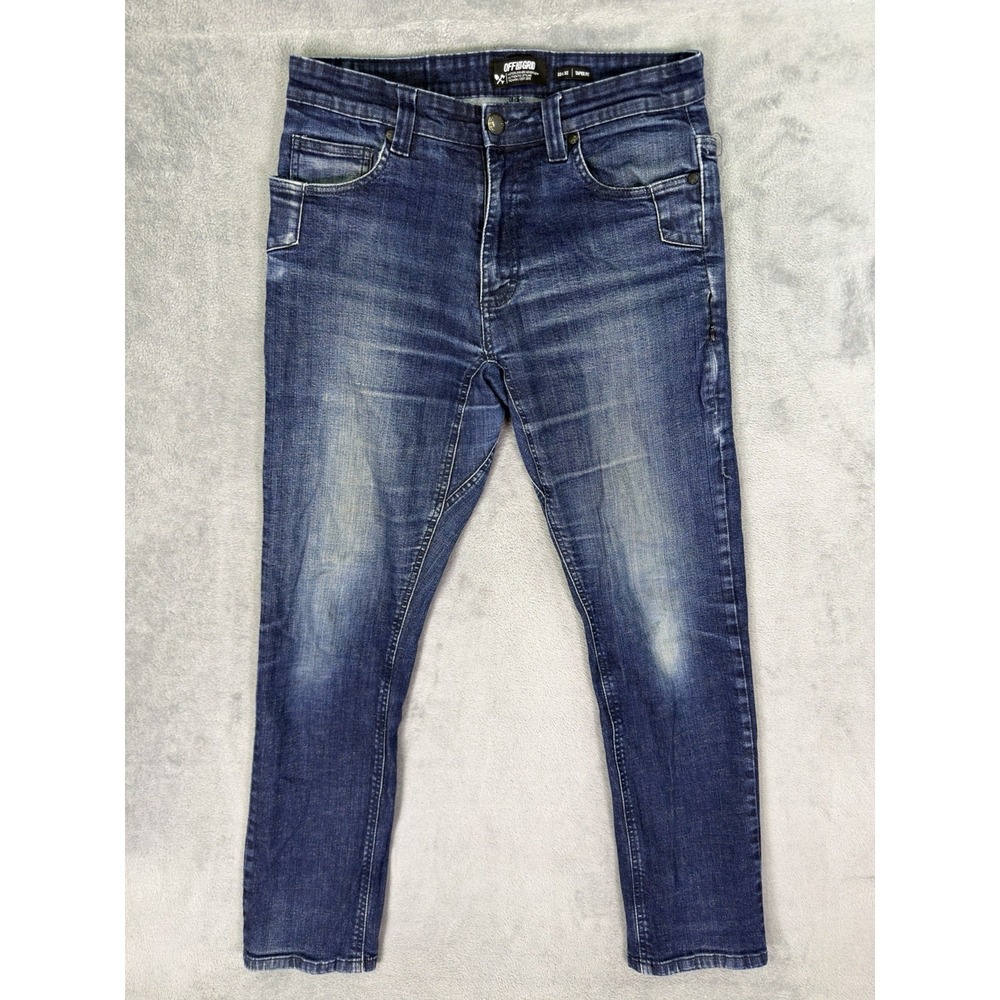 Off The Grid Jeans Mens 33x32 Blue Dark Wash Taper Fit Hideout 2.0 Pant Biker